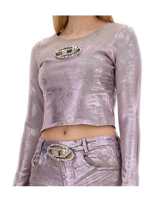 DIESEL Purple Embellished Long-Sleeved Cropped Top