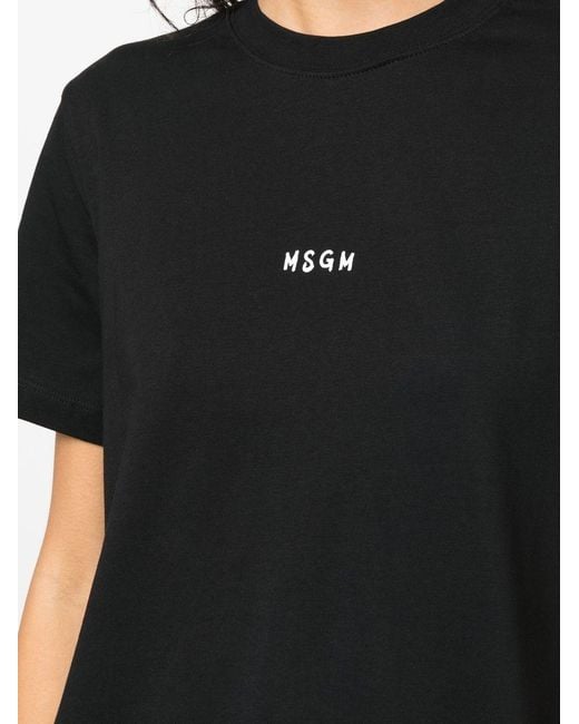 MSGM Black Logo-Print Cotton T-Shirt