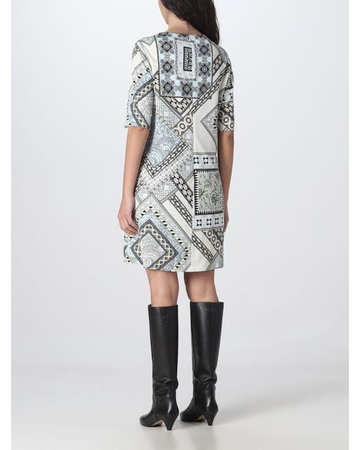 Etro Blue Short-Sleeved Patchwork Printed Shift Dress