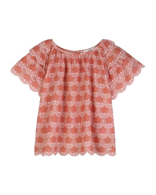 Chloé Red Scalloped Ruffled Top