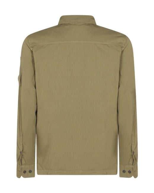 C P Company Green Logo Plaque Zipped Shirt for men