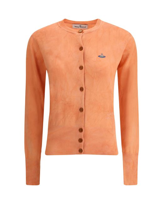 Vivienne Westwood Orange Logo Embroidered Buttoned Cardigan