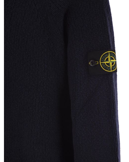 Stone Island Blue Round Neck Jumper With Raglan Sleeves for men