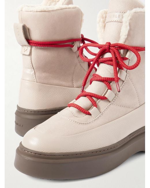 Varley Brown Leather Shearling Lined Lace-Up Platform Ankle Boots