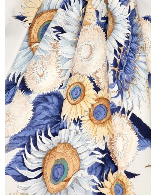 Ferragamo White Sunflower Print Silk Scarf