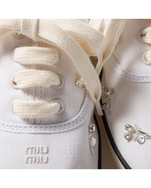 Miu Miu White Embellished Low-Top Sneakers