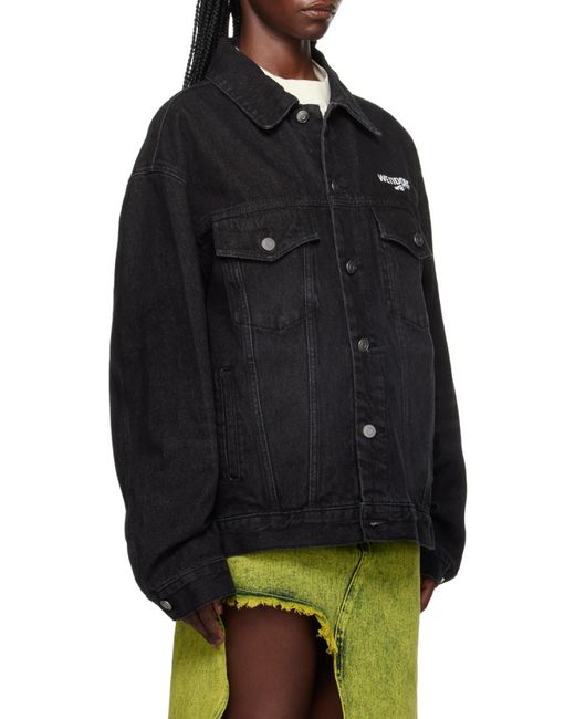 we11done Black Logo-Print Denim Jacket for men