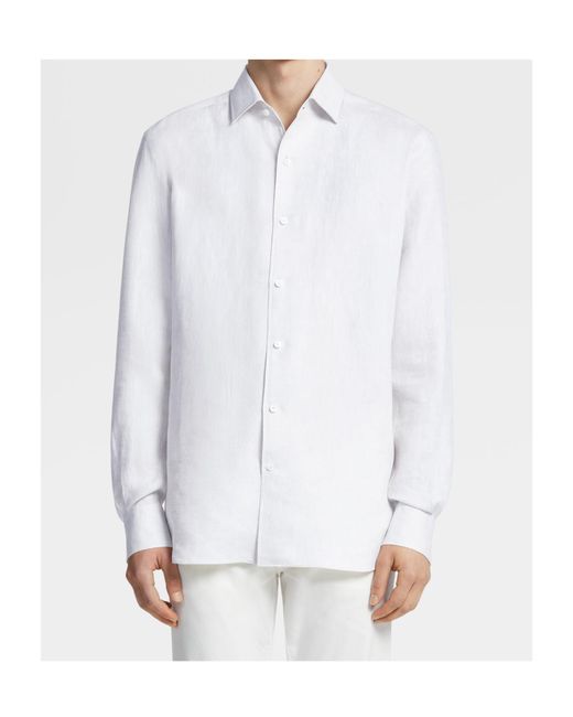 Zegna White Buttoned Long-Sleeved Shirt for men