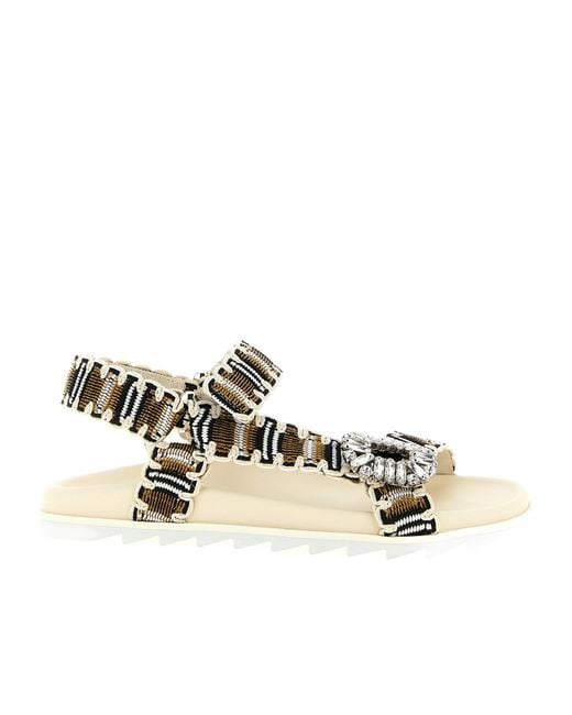 Roger Vivier Natural Embellished Flat Sandals