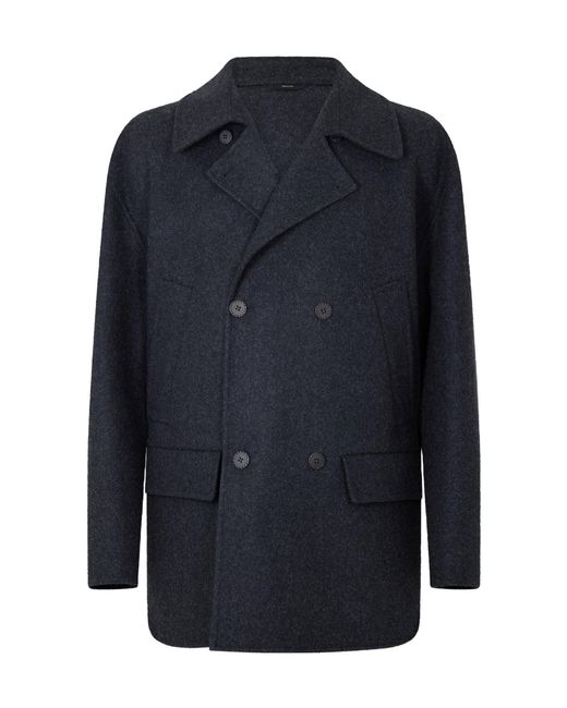 Fendi Blue Double-Breasted Wool Blend Peacoat for men