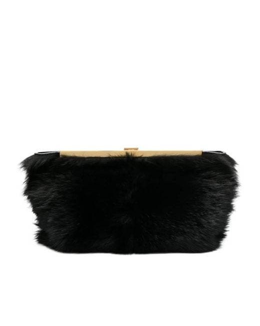 Khaite Black Aimee Shearling Clutch Bag