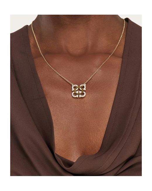 Ferragamo White Crystal Embellished Four Gancini Pendant Necklace