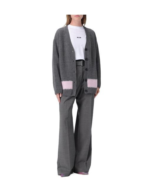 MSGM Gray V-Neck Cardigan