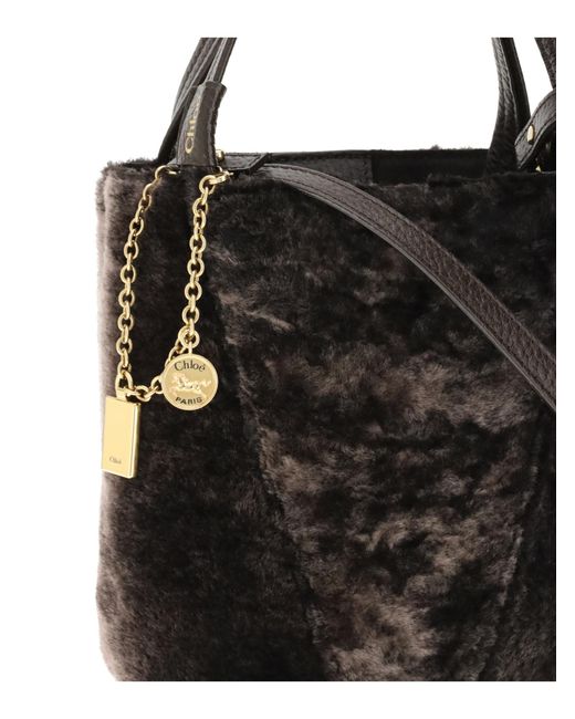Chloé Black Chloé Shearling Spin Tote Bag