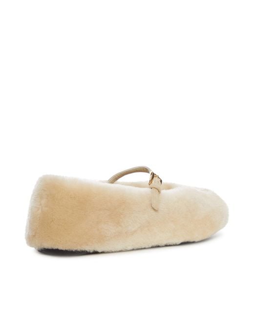 Prada Natural Shearling Ballerinas
