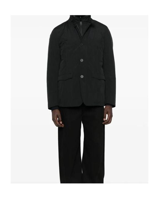 Herno Black Button-Fastening Stand-Collar Jacket for men