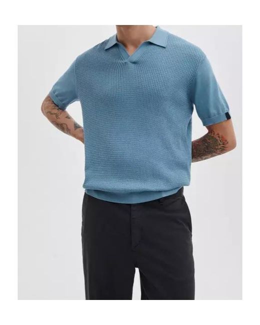 Rag & Bone Blue Saxon Silk-Cotton Polo Shirt for men