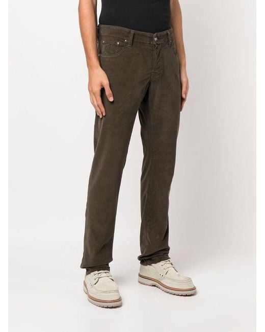 Jacob Cohen Gray Logo Patch Low-Rise Corduroy Trousers for men