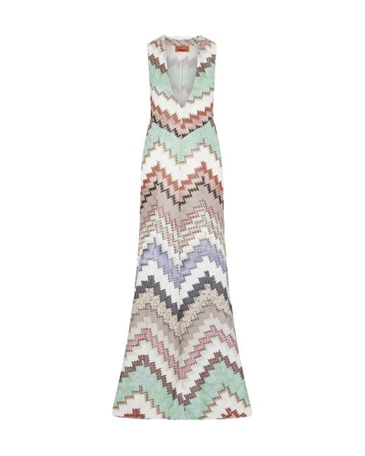 Missoni White Striped Metallic Crochet-Knit Maxi Dress