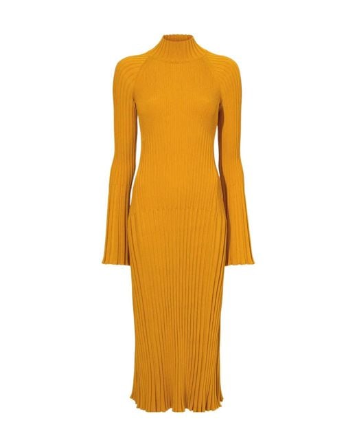 Proenza Schouler Yellow Roll-Neck Ribbed Midi Dress