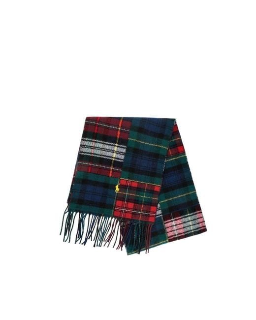 Polo Ralph Lauren Blue Pony Patchwork Plaid Tassel Scarf