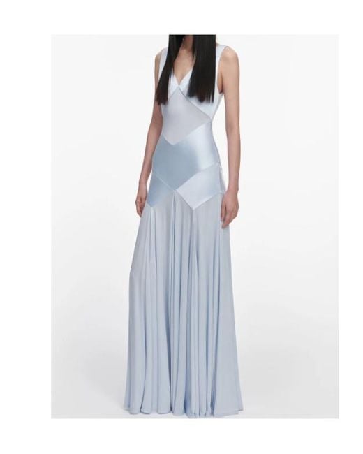 Self-Portrait Blue V-Neck Satin Jersey Maxi Dress