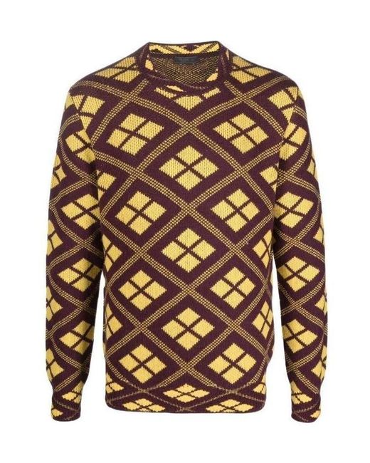 Prada Brown Geometric-Pattern Jacquard-Knit Jumper for men