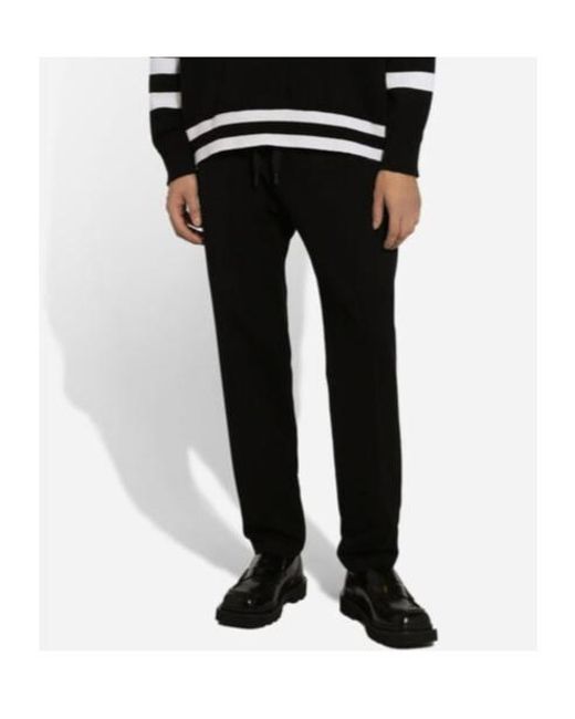 Dolce & Gabbana Black Logo Detailed Regular-Fit Trousers for men