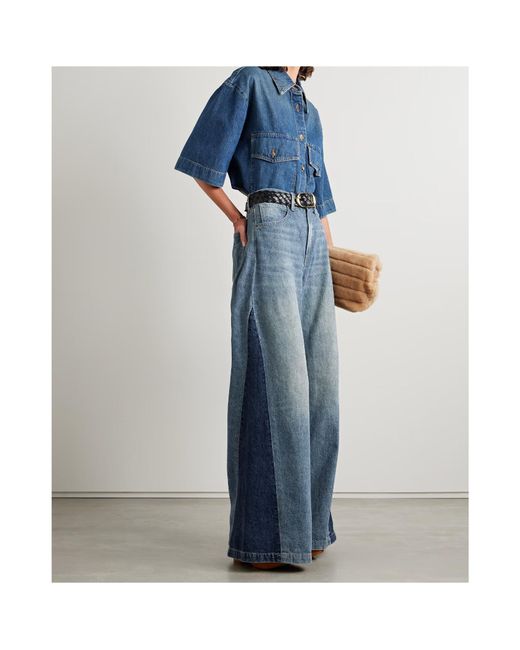 Nili Lotan Blue Ebony Paneled Two-Tone High-Rise Denim Trousers