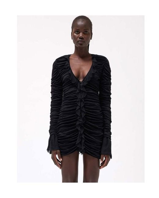 Blumarine Black Blumarin Ruffle Detailed Runched Dress