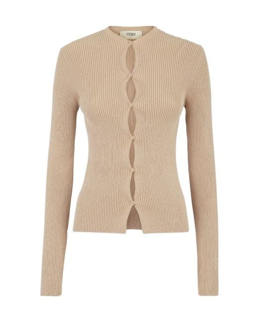 Fendi Natural Buttoned Long-Sleeved Cardigan