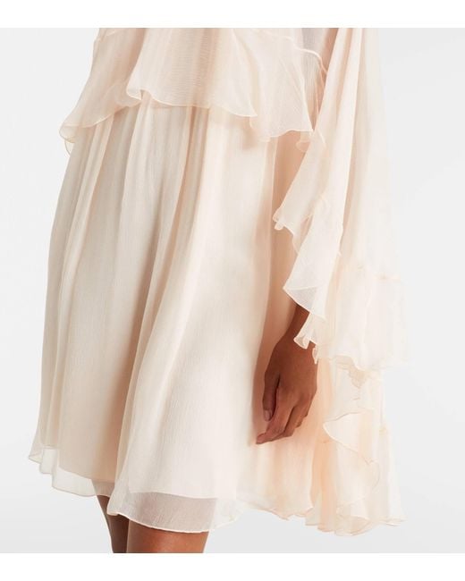 Chloé Natural Chloé Ruffled Cape Mini Dress