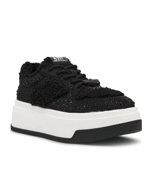 Steve Madden Black Fluffy Rhinestone-Embellished Platform Sneakers