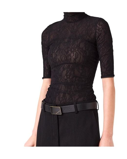 Stella McCartney Black Turtleneck Lace Top