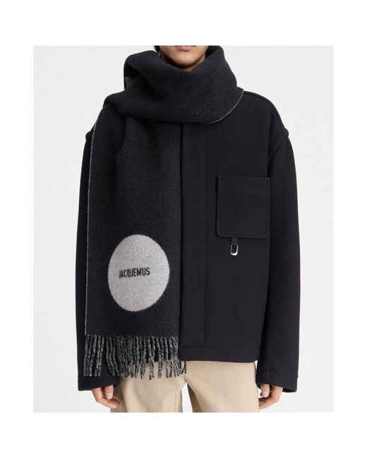 Jacquemus Black Logo Detailed Fringed Edge Scarf for men