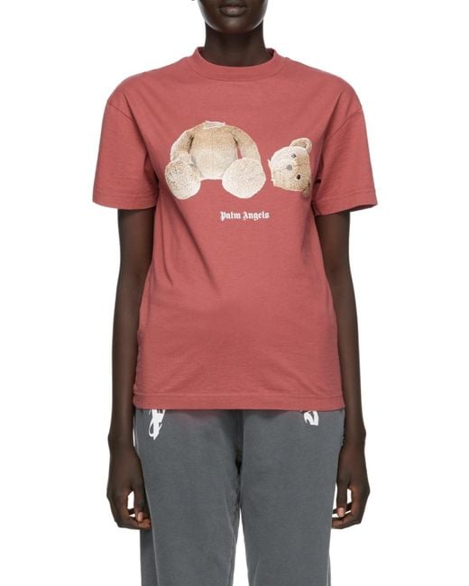 Palm Angels Pink Teddy Bear-Print Logo T-Shirt for men