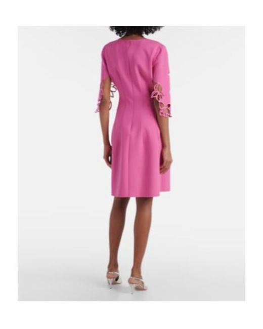 Oscar de la Renta Pink Embroidered Wool-Blend Lace Midi Dress