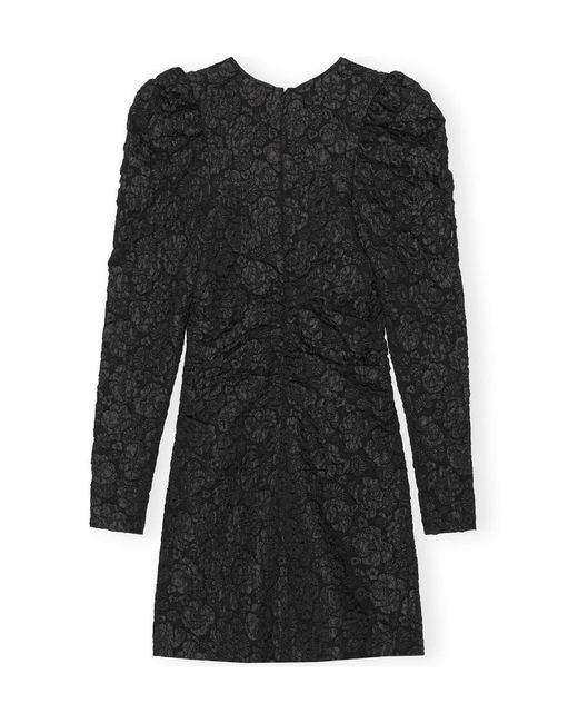 Ganni Black Jacquard V-Neck Mini Dress