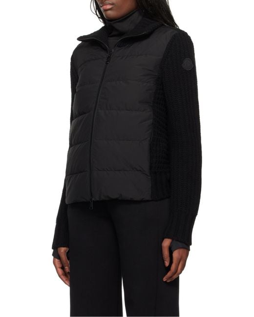 Moncler Black Zip-Up Padded Knit Cardigan
