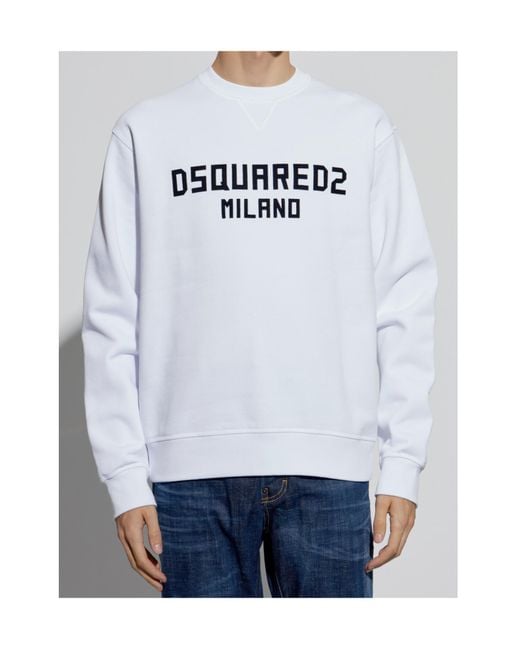 DSquared² White Velvet-Logo Crewneck Sweatshirt for men