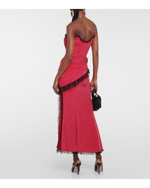 Alessandra Rich Pink Floral-Applique Silk Maxi Dress