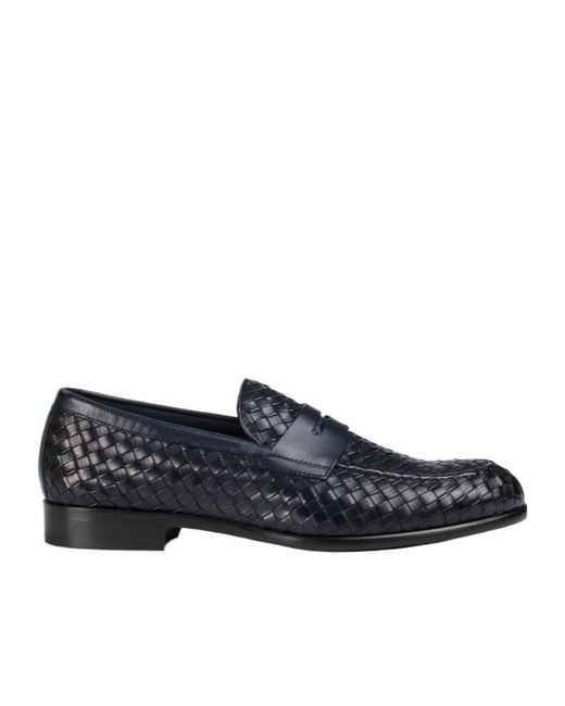 Doucal's Black Round Toe Woven Loafers for men