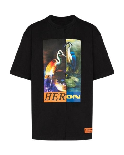 Heron Preston Black Ss Tee Os Split Herons for men