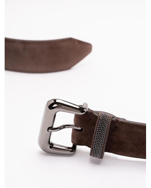 Brunello Cucinelli White Monili-Embellished Suede Belt