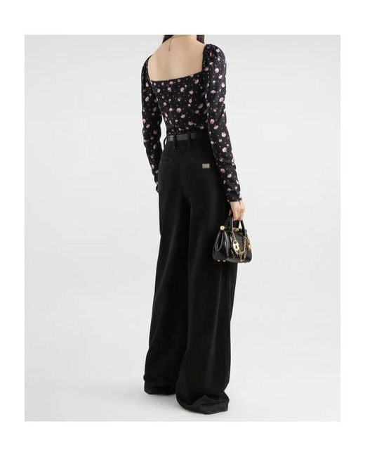 Dolce & Gabbana Black Carnations-Printed Top