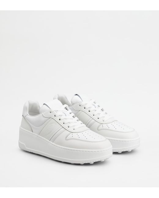 Tod's White Round-Toe Lace-Up Sneakers