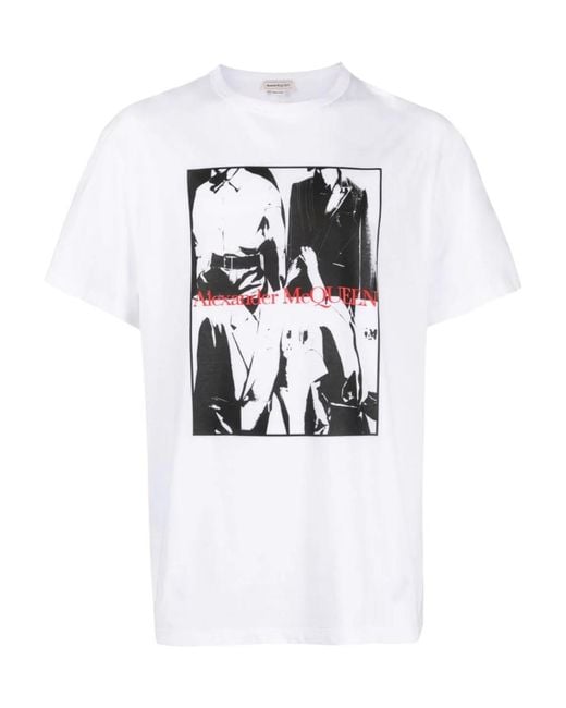 McQueen White Logo Printed Crewneck T-Shirt for men