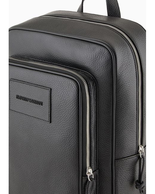 Emporio Armani Gray Logo Patch Zipped Backpack for men