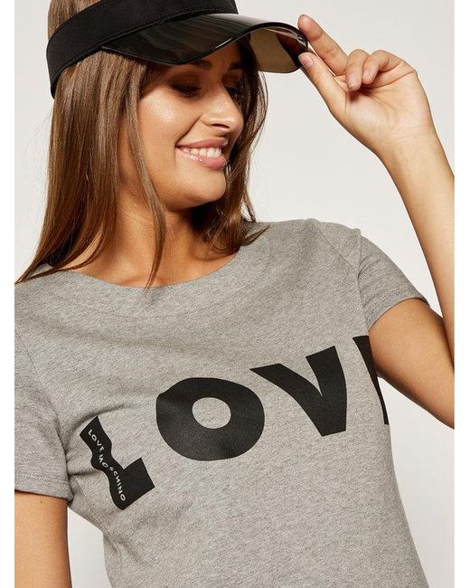 Moschino Gray Logo Details T-Shirt Dress