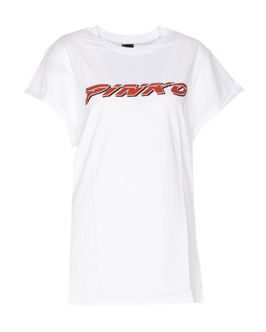 Pinko White Logo Printed Crewneck T-Shirt